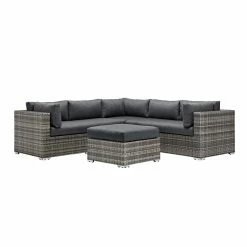 Flash Sale 👍 Resin Wicker Patio Sets Walker Edison Multi-Shade Rattan 4 Piece Patio Sectional With Cushions 💯