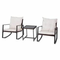 Top 10 😀 Wrought Iron Patio Sets LuxenHome Iron And Wicker 3 Piece Rocker Patio Conversation Set 🤩