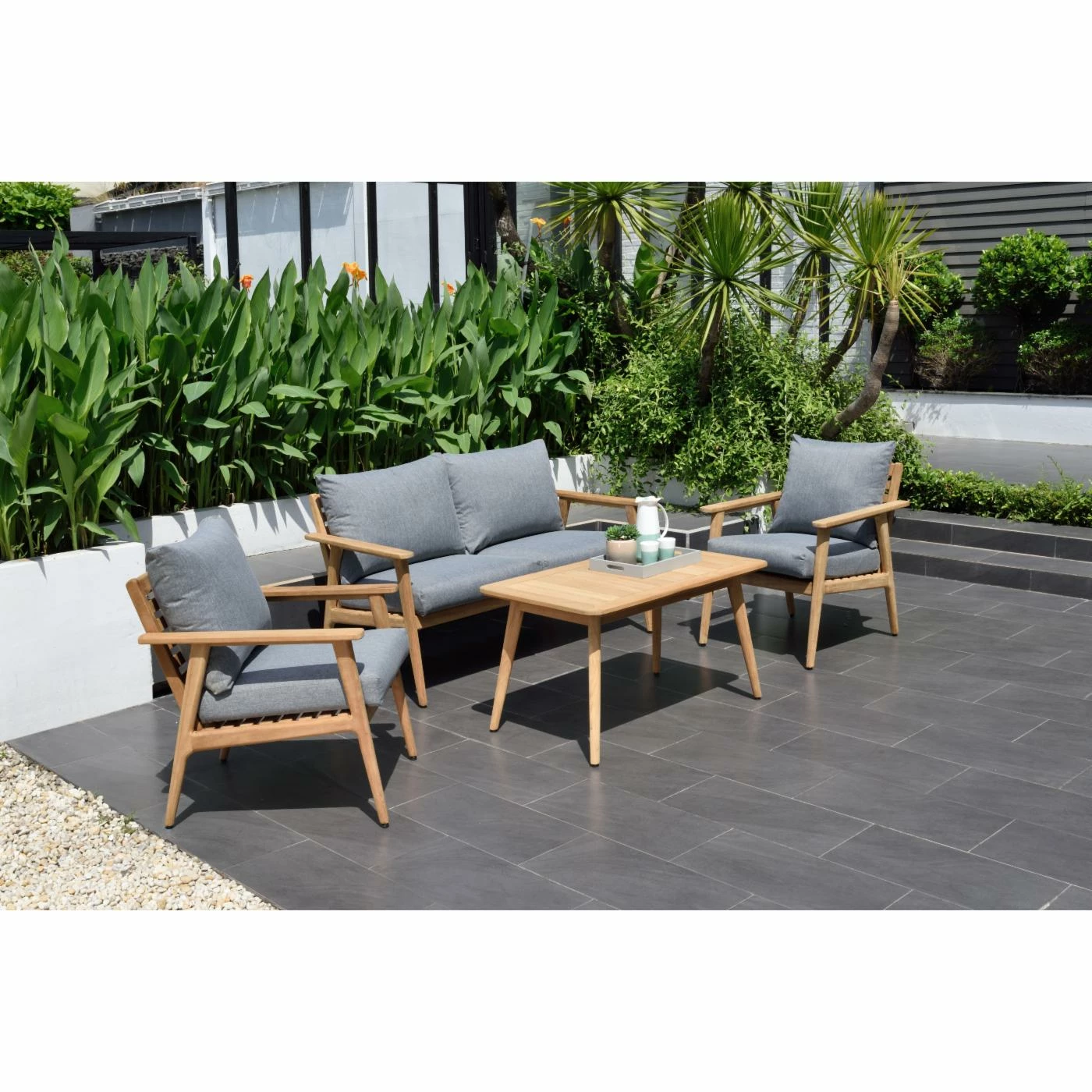Outlet 🎁 Teak Patio Sets HN Outdoor Augusta Teak 4 Piece Deep Seat Patio Conversation Set 😉 - Image 5