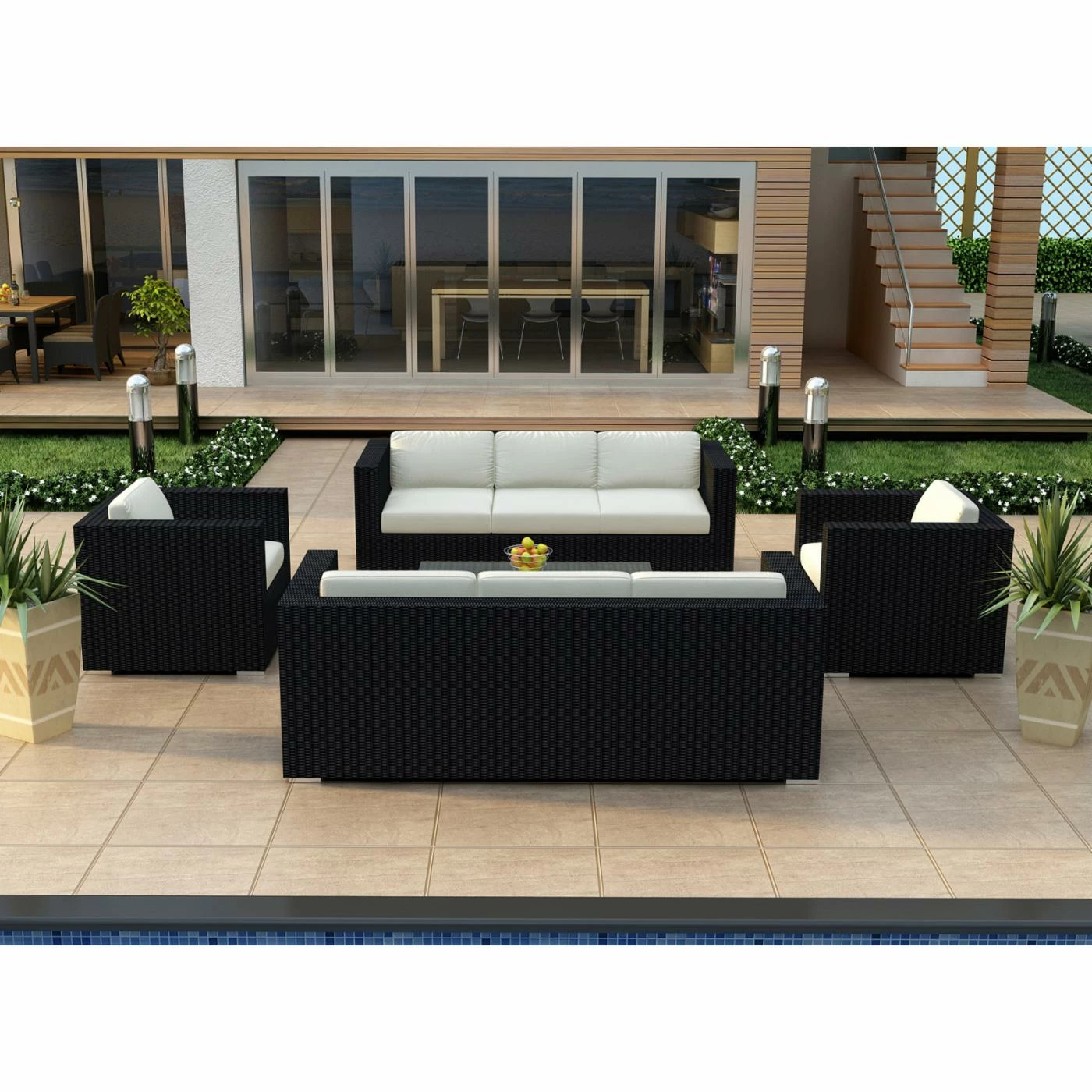 Hot Sale 🤩 Resin Wicker Patio Sets Harmonia Living Urbana All Weather Wicker 5 Piece Double Sofa Patio Conversation Set ❤️ - Image 5