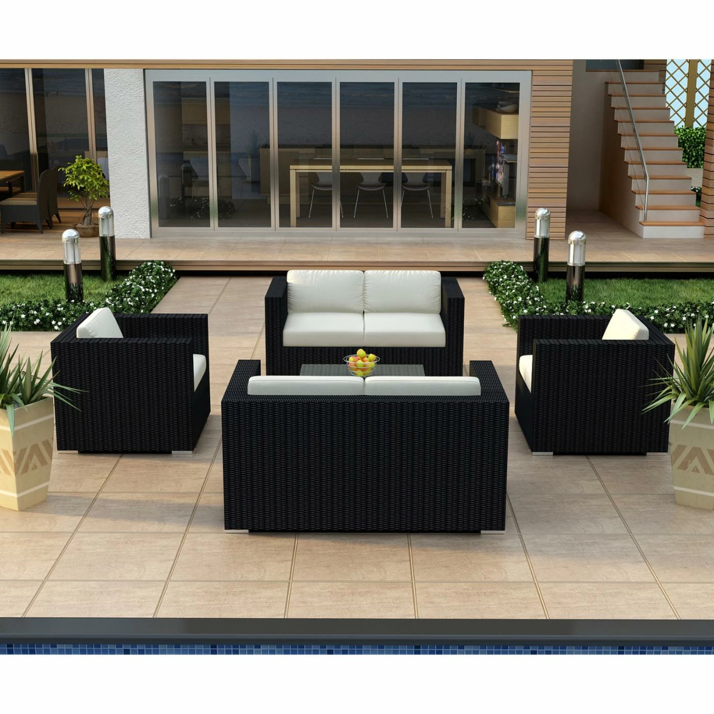 Best Sale ๐ Resin Wicker Patio Sets Harmonia Living Urbana All Weather Wicker 5 Piece Double Loveseat Patio Conversation Set ๐งจ - Image 5