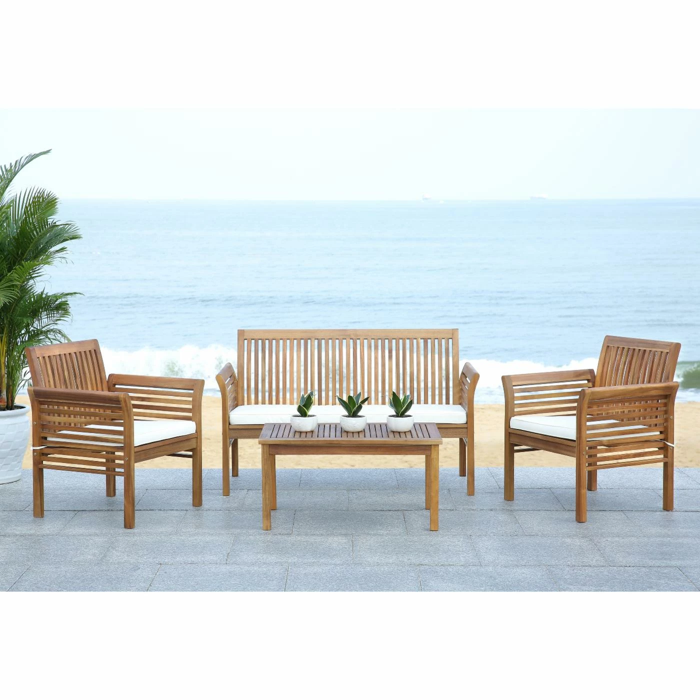 Discount ๐ Wood Patio Sets HN Outdoor Springville Acacia Wood 4 Piece Outdoor Conversation Set ๐ฅฐ - Image 5