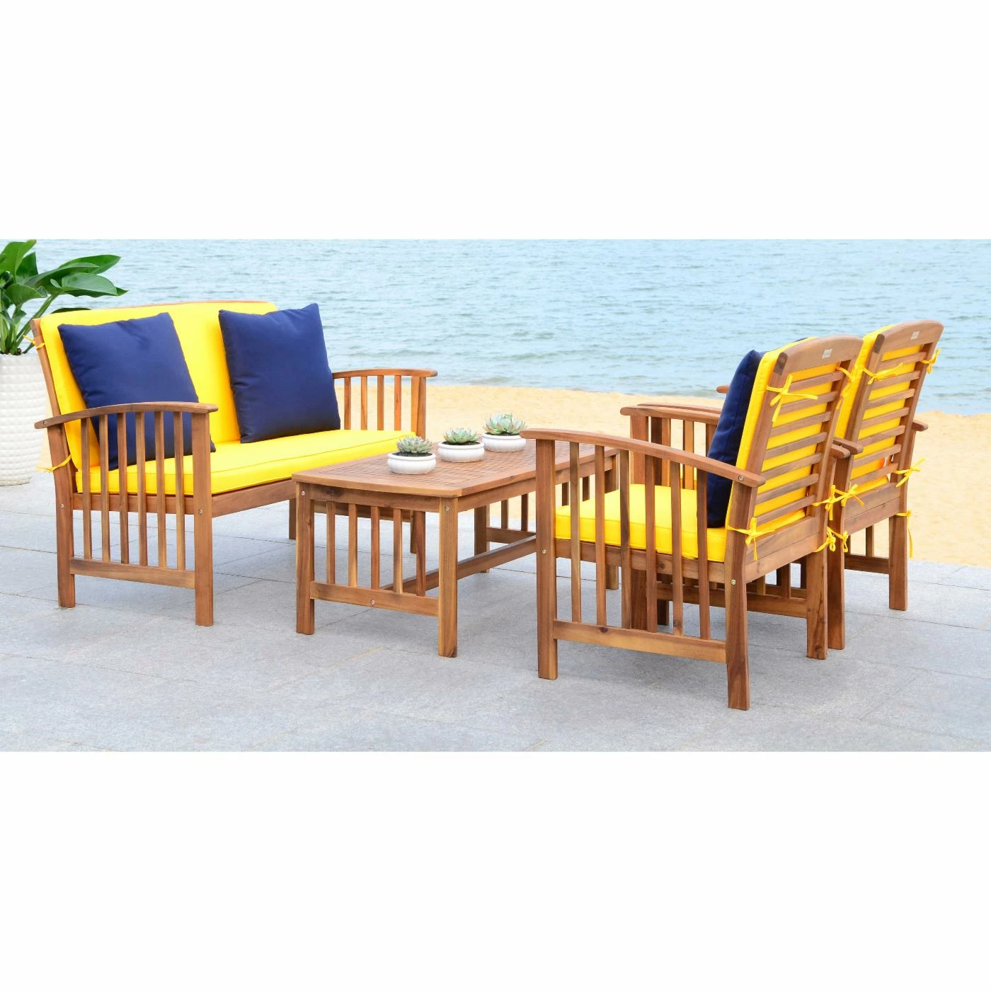 Best reviews of ๐ฏ Wood Patio Sets Safavieh Rocklin 4 Piece Conversation Set ๐ฏ - Image 5