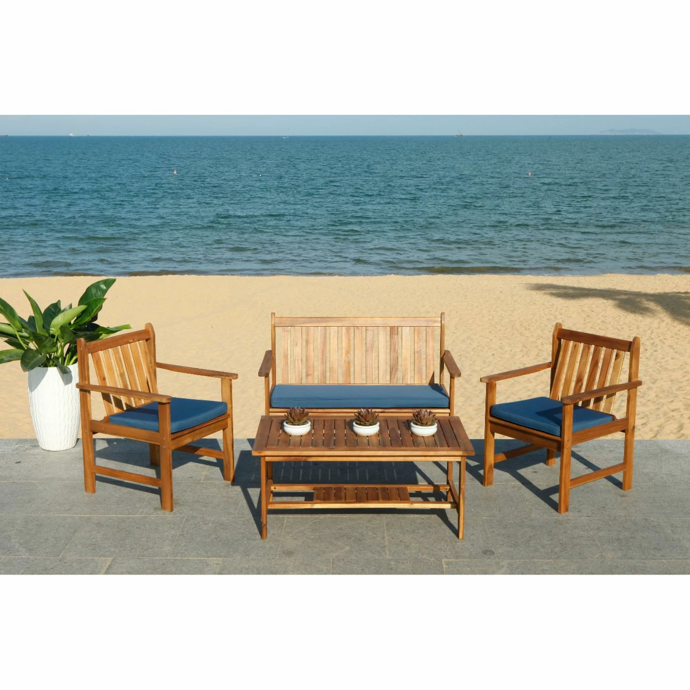 Brand new β€οΈ Wood Patio Sets Safavieh Burbank Acacia Wood 4 Piece Patio Conversation Set π - Image 5