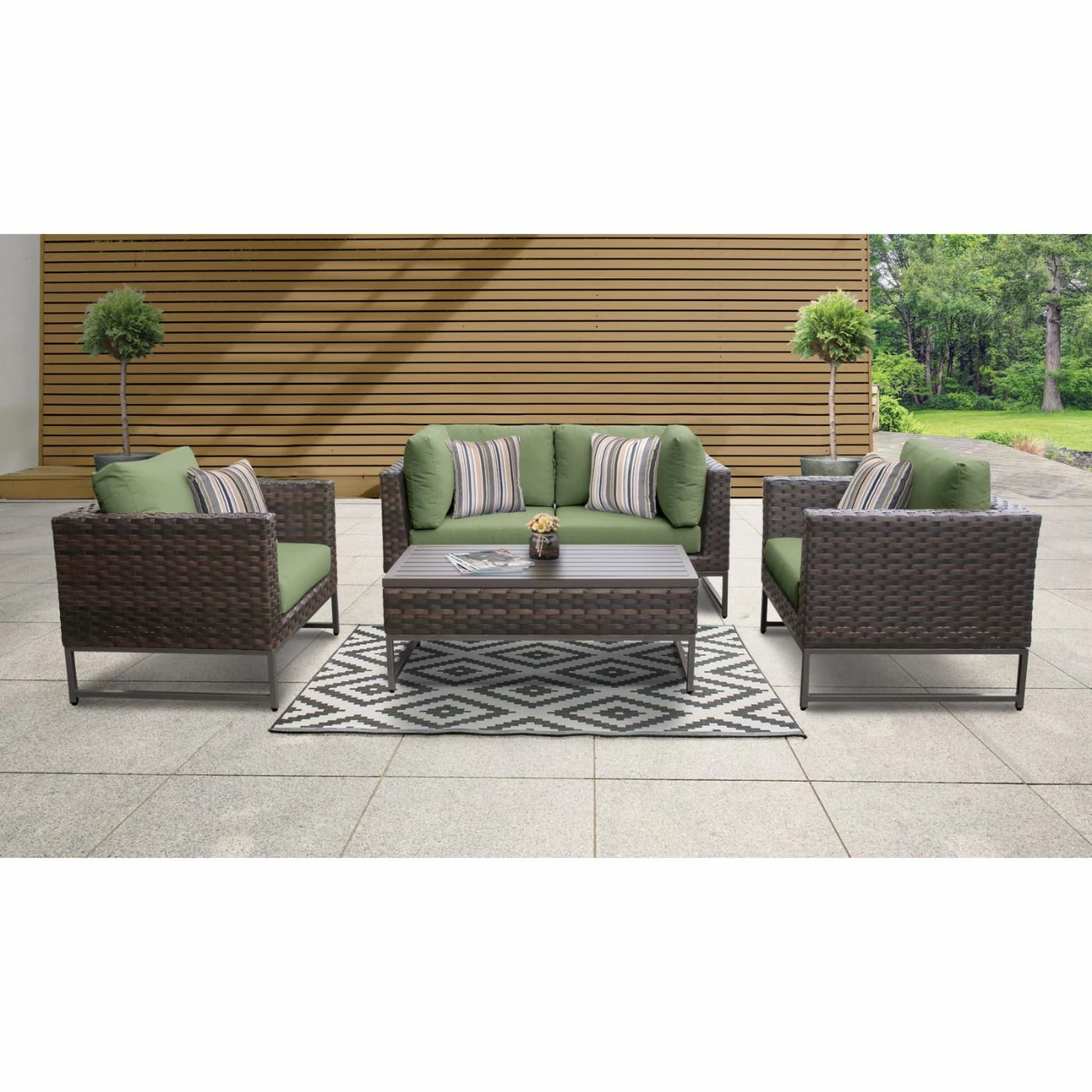 New ๐งจ Resin Wicker Patio Sets TK Classics Barcelona Wicker 5 Piece Sectional Loveseat Patio Conversation Set With Club Chairs ๐ฅ - Image 5